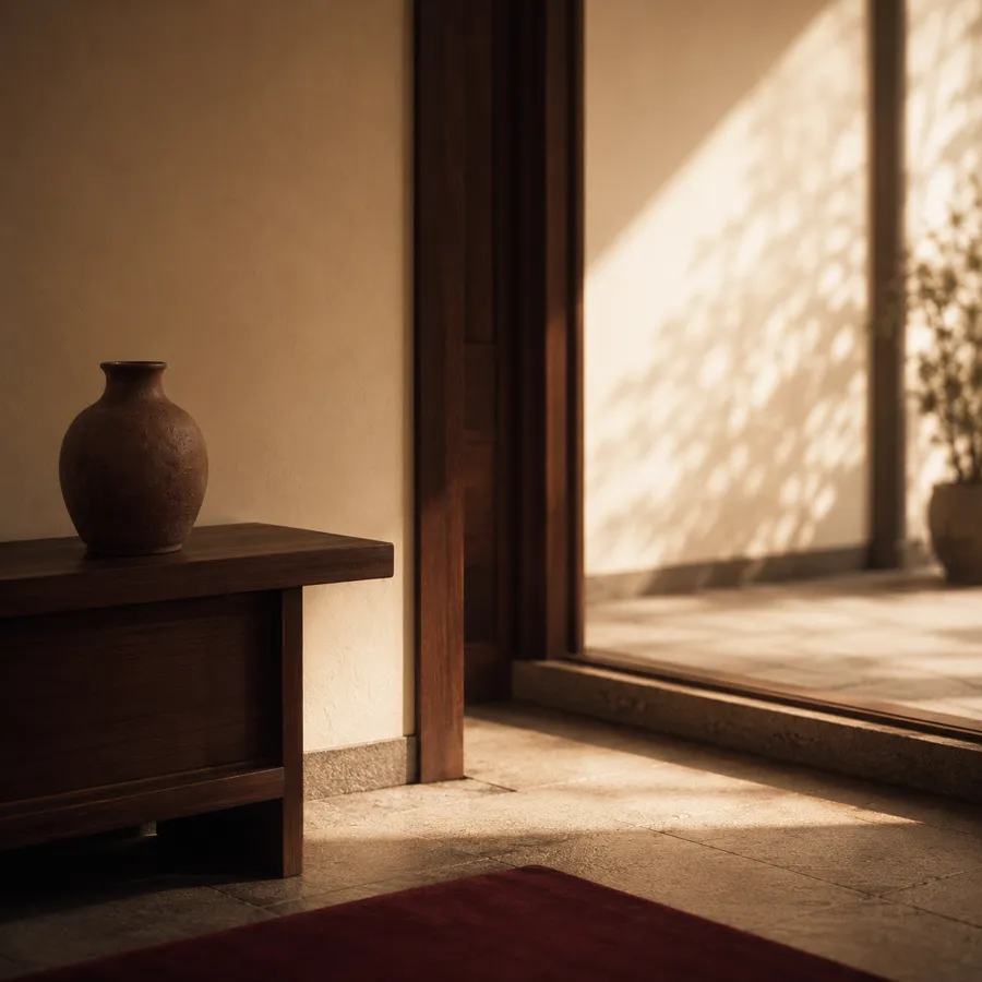 A doorway threshold with light across a stone floor